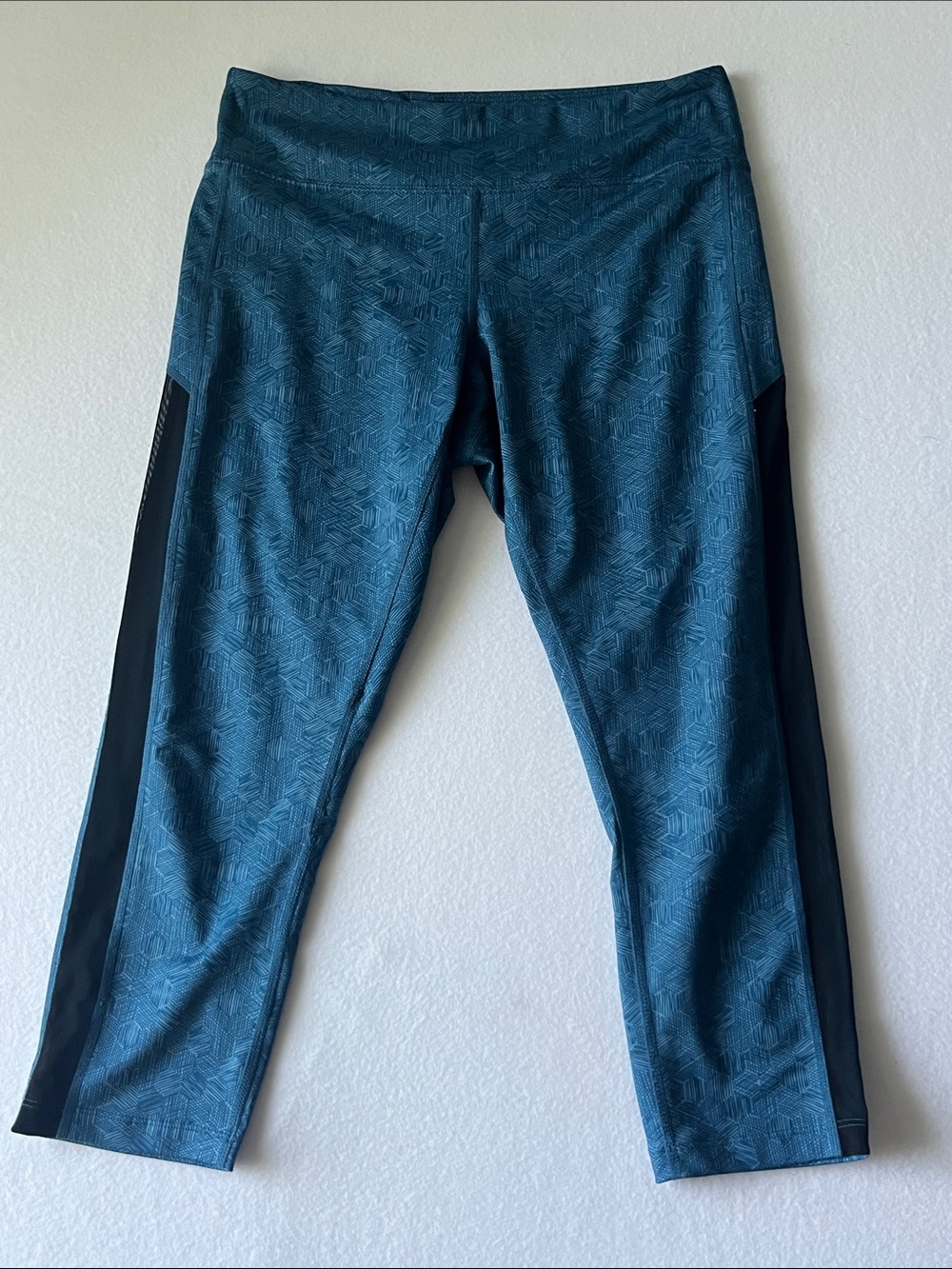 Asics Teal Athletic Capri Leggings with Black Side Panels